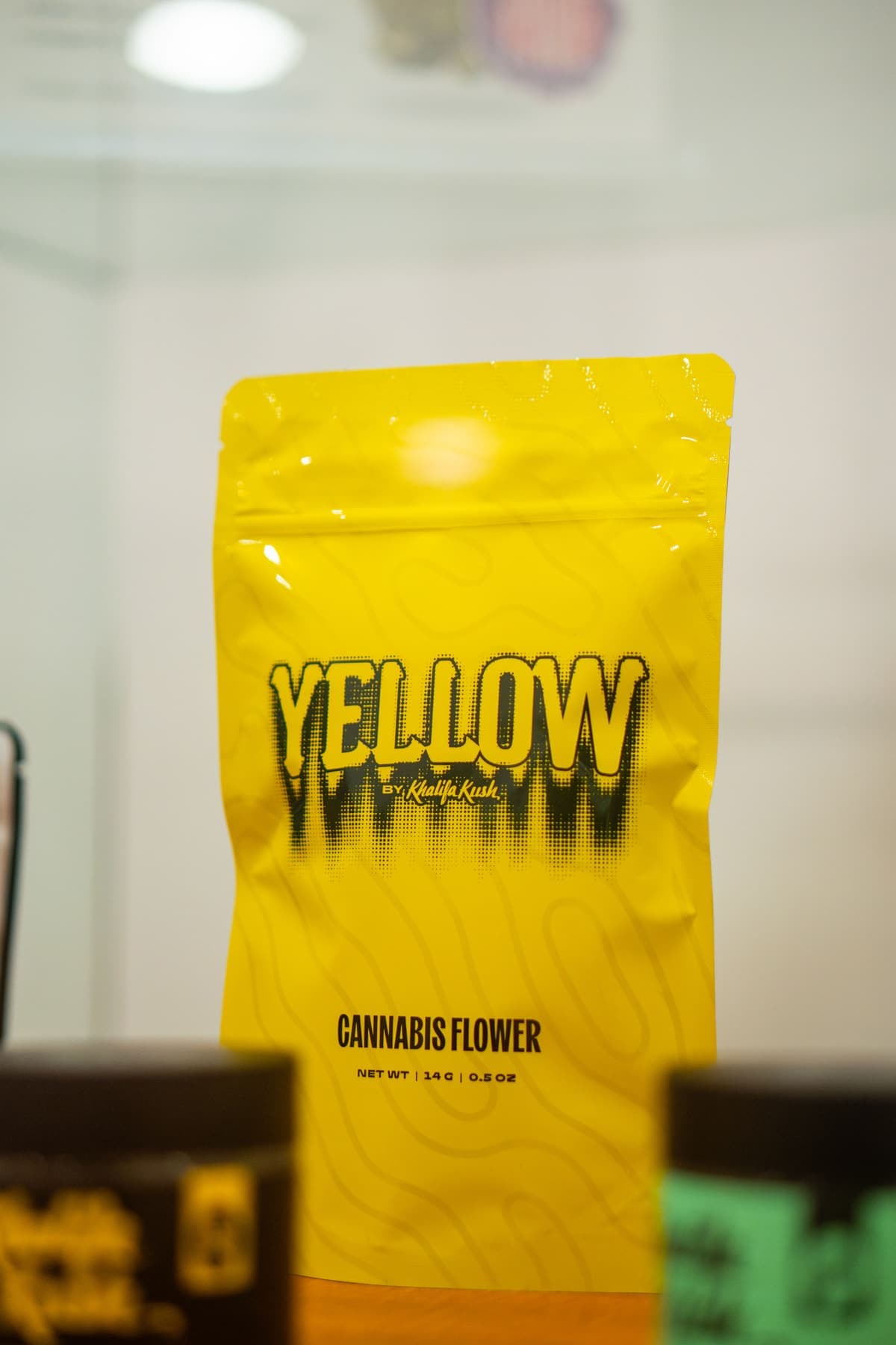 A bag of cannabis flower on the shelf