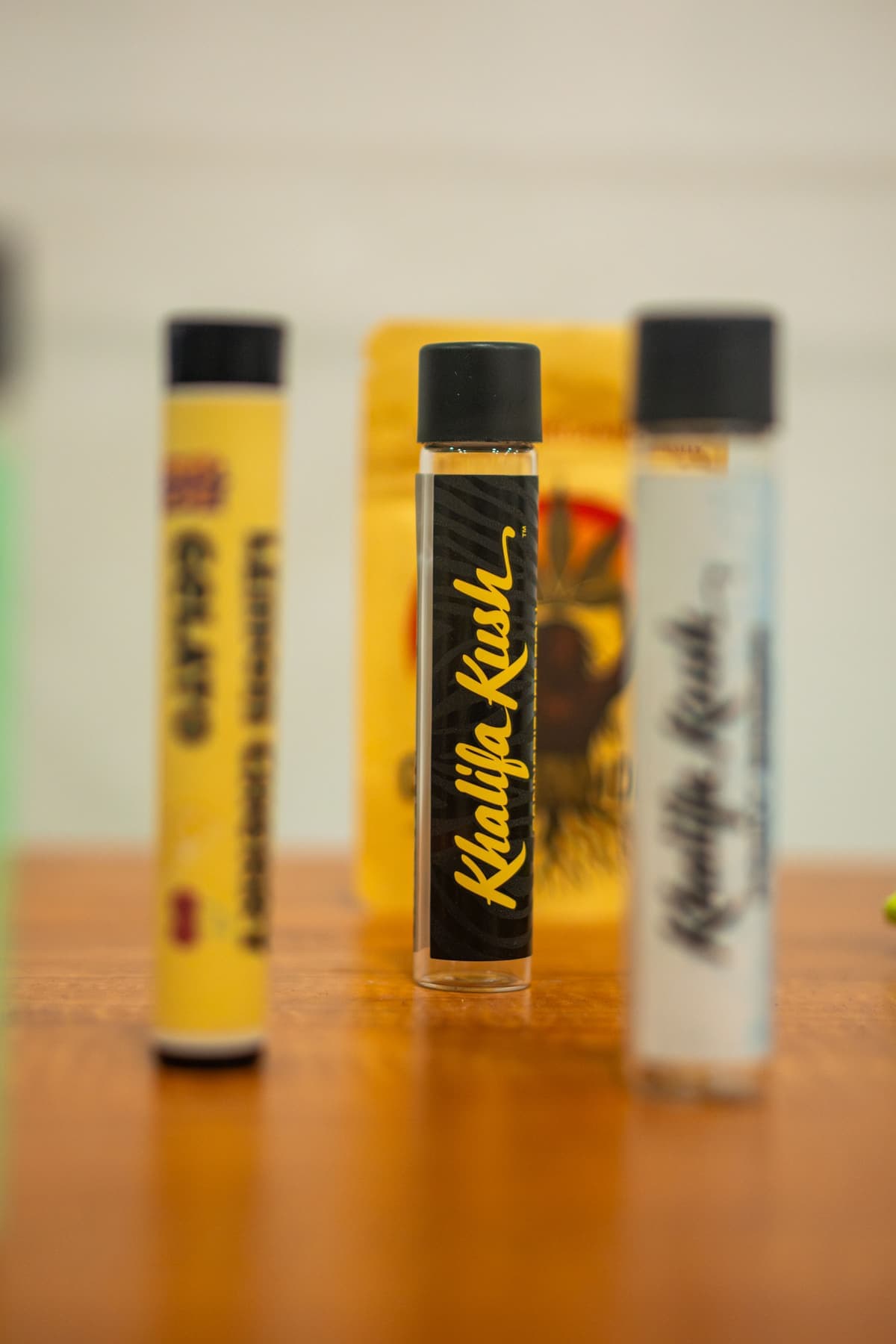 Pre-rolled joints in tubes standing on the counter